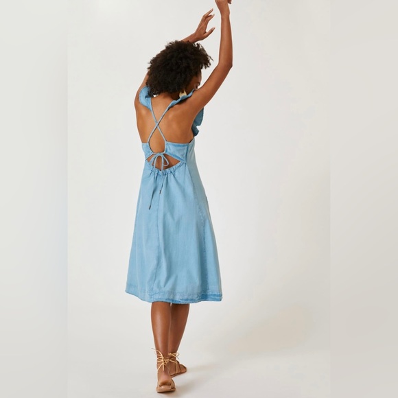 Anthropologie Pilcro Denim Flutter Sleeve Midi Dress - Picture 3 of 15